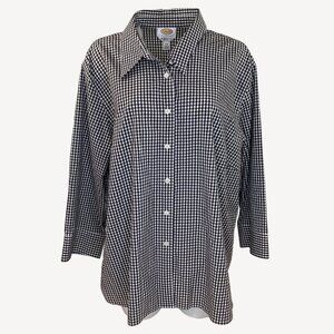 Talbots Womens Gingham Stretch Button Up Shirt Long Sleeve Black Size 3XL 24W